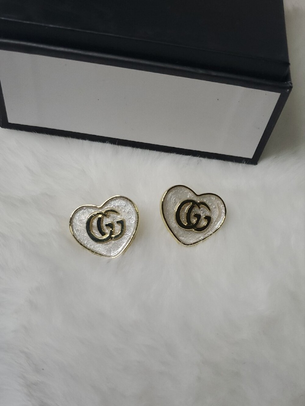 White Heart Logo Stud Earrings - Gold Trim Inspir@d*